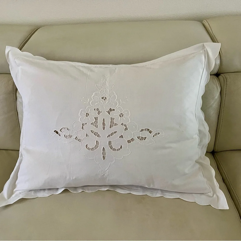 Elegant White Embroidered Pillowcase 22/28 inches